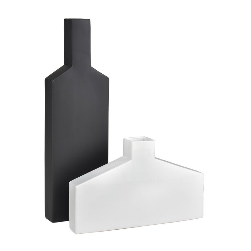 Atlas Lighting Drue 16in Matte White Earthenware Vase | Modern Sculptural Low Profile | Living Room & Entryway Decor | Model AC11269-01