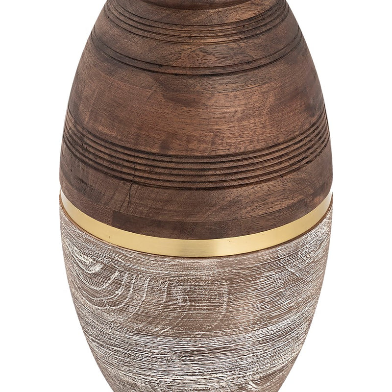 Atlas Lighting Dunn Large Vase | Walnut & Whitewash Wood with Brass Band | Living Room & Entryway Decor | 6.75 x 6.75 x 14 in | Model AC11275-02