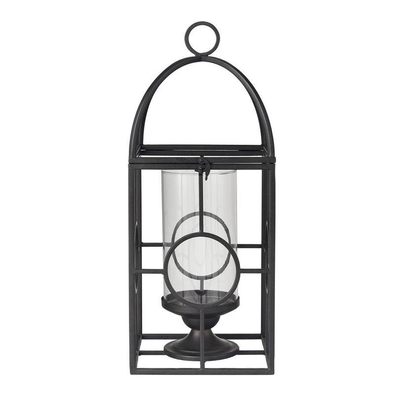 Atlas Lighting Earl Lantern | Black Metal Cage with Clear Glass Hurricane | Mantel & Tabletop Candle Holder | Model AC11276-01