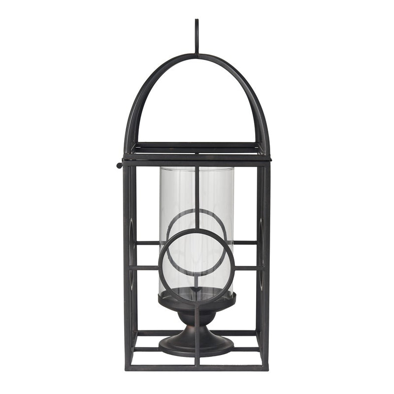 Atlas Lighting Earl Lantern | Black Metal Cage with Clear Glass Hurricane | Mantel & Tabletop Candle Holder | Model AC11276-01