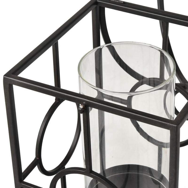 Atlas Lighting Earl Lantern | Black Metal Cage with Clear Glass Hurricane | Mantel & Tabletop Candle Holder | Model AC11276-01