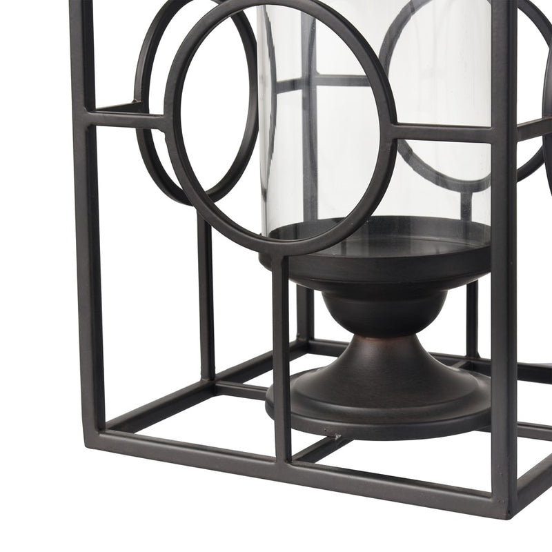 Atlas Lighting Earl Lantern | Black Metal Cage with Clear Glass Hurricane | Mantel & Tabletop Candle Holder | Model AC11276-01
