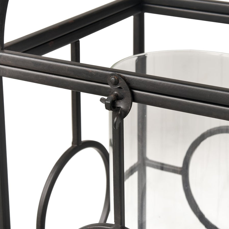 Atlas Lighting Earl Lantern | Black Metal Cage with Clear Glass Hurricane | Mantel & Tabletop Candle Holder | Model AC11276-01