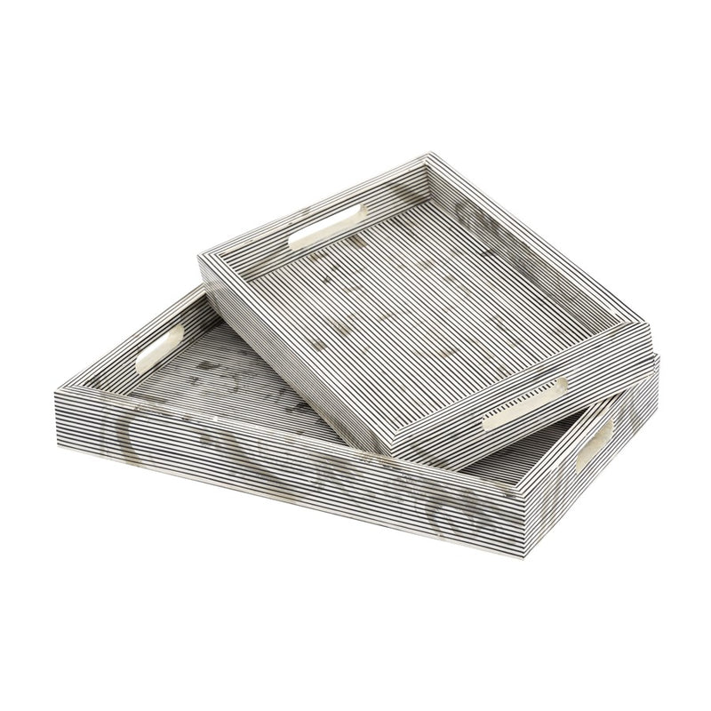 Atlas Lighting Eaton Etched Tray Set of 2 | Transitional White and Black Composite | Serving Trays for Coffee Table & Kitchen | Model AC11282-01S