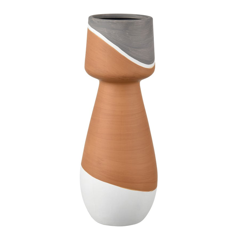 Atlas Lighting Eko Large Vase | Terracotta Earthenware with Graywash Bands | Modern Decor for Floor & Table | 5 x 5 x 14 in | Model AC11286-02