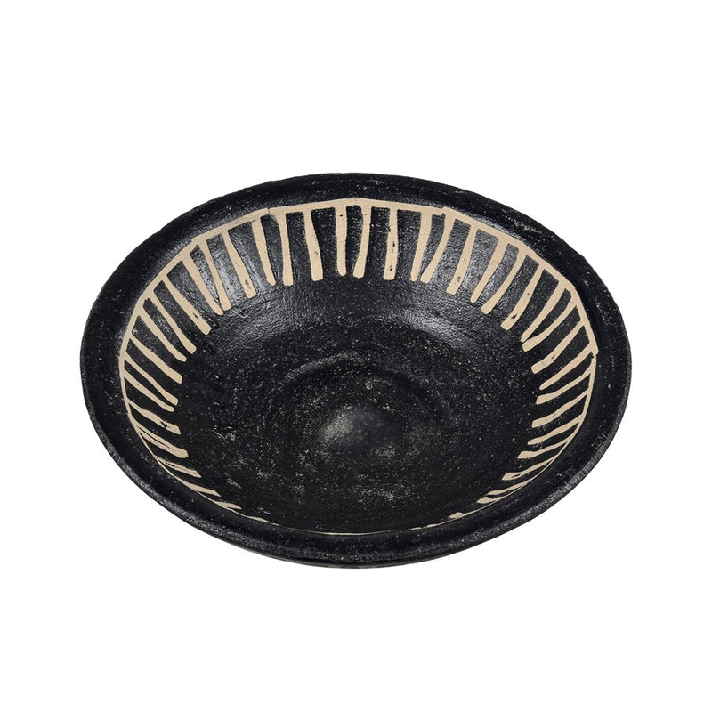 Atlas Lighting Eleni Plate Set of 2 | Black Earthenware with Tribal Etching | Transitional Decor for Table & Shelf | Model AC11287-01S