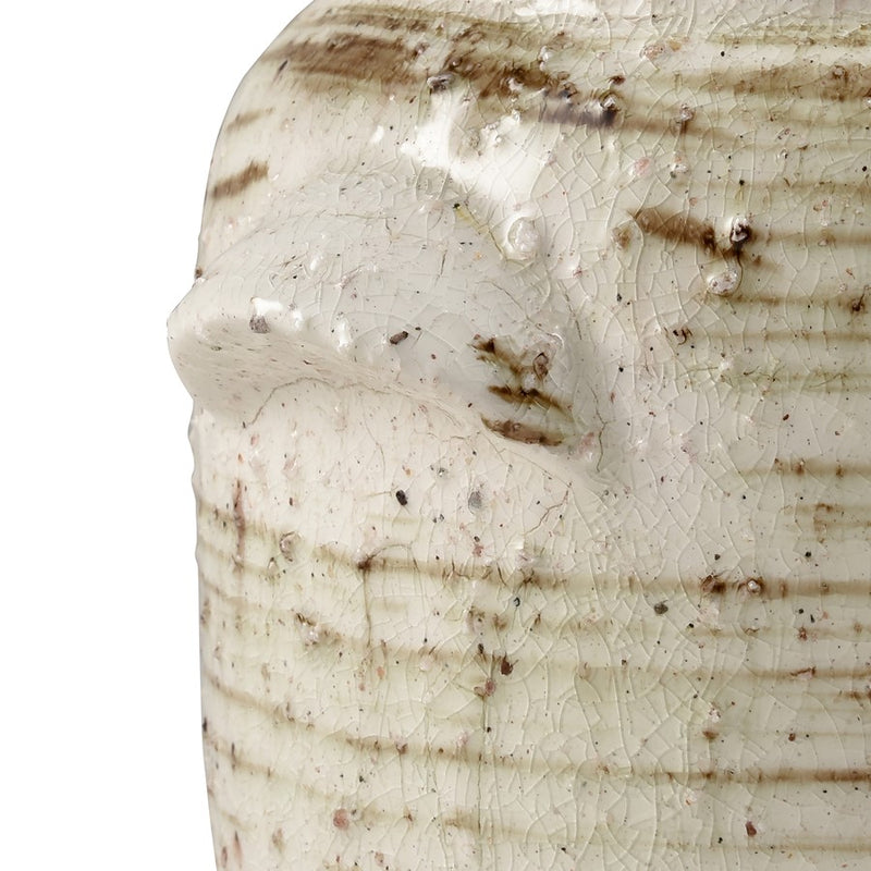 Atlas Lighting Ellen Small Vase | White & Brown Striped Earthenware | Modern Sculpture & Flower Display | 7in W x 6in D x 7in H | Model AC11291-02