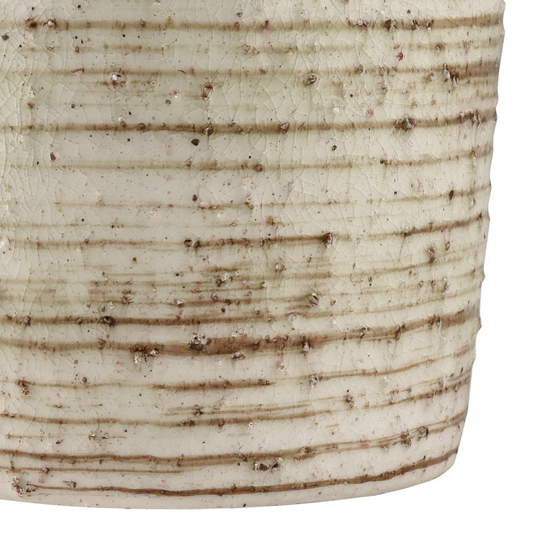 Atlas Lighting Ellen Small Vase | White & Brown Striped Earthenware | Modern Sculpture & Flower Display | 7in W x 6in D x 7in H | Model AC11291-02