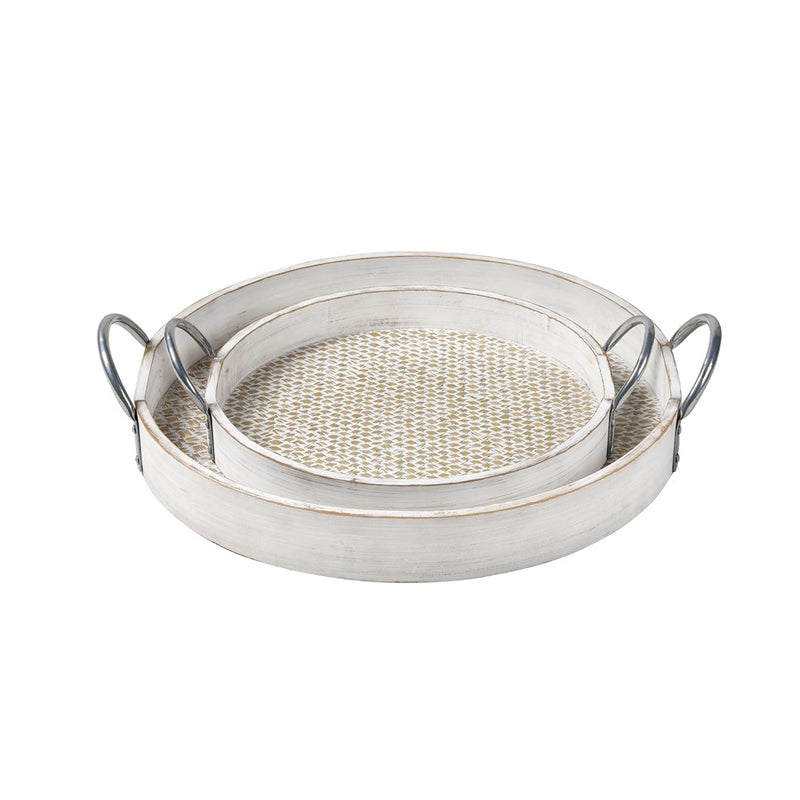 Atlas Lighting Fabian Tray Set of 2 | Weathered White Wood Nesting Trays with Handles | Living Room & Kitchen Serving Trays | Model AC11296-01S