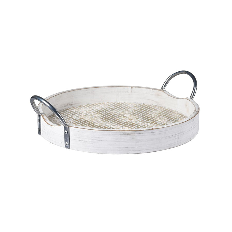 Atlas Lighting Fabian Tray Set of 2 | Weathered White Wood Nesting Trays with Handles | Living Room & Kitchen Serving Trays | Model AC11296-01S