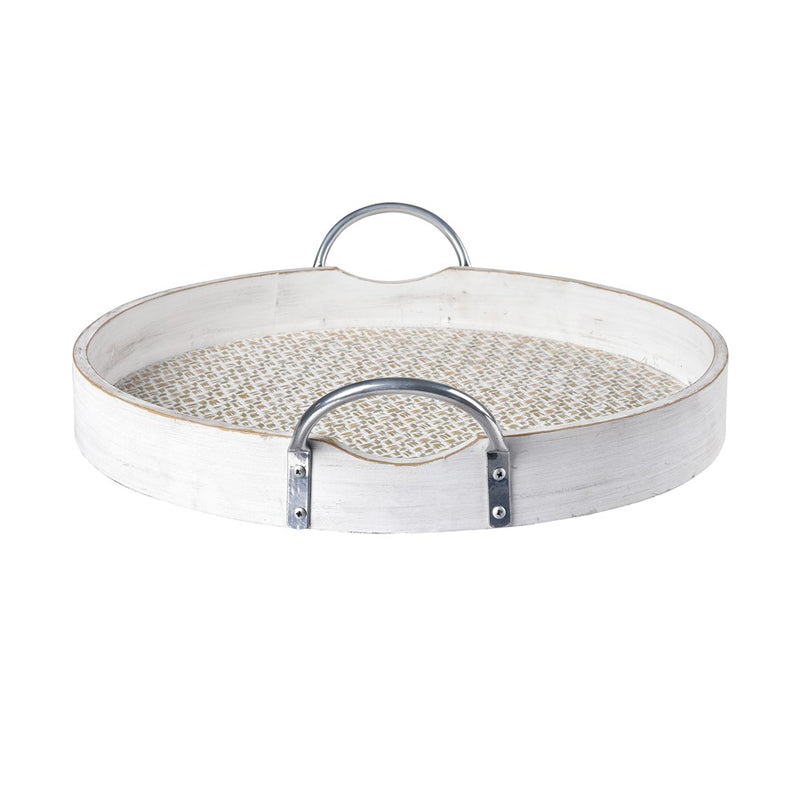 Atlas Lighting Fabian Tray Set of 2 | Weathered White Wood Nesting Trays with Handles | Living Room & Kitchen Serving Trays | Model AC11296-01S