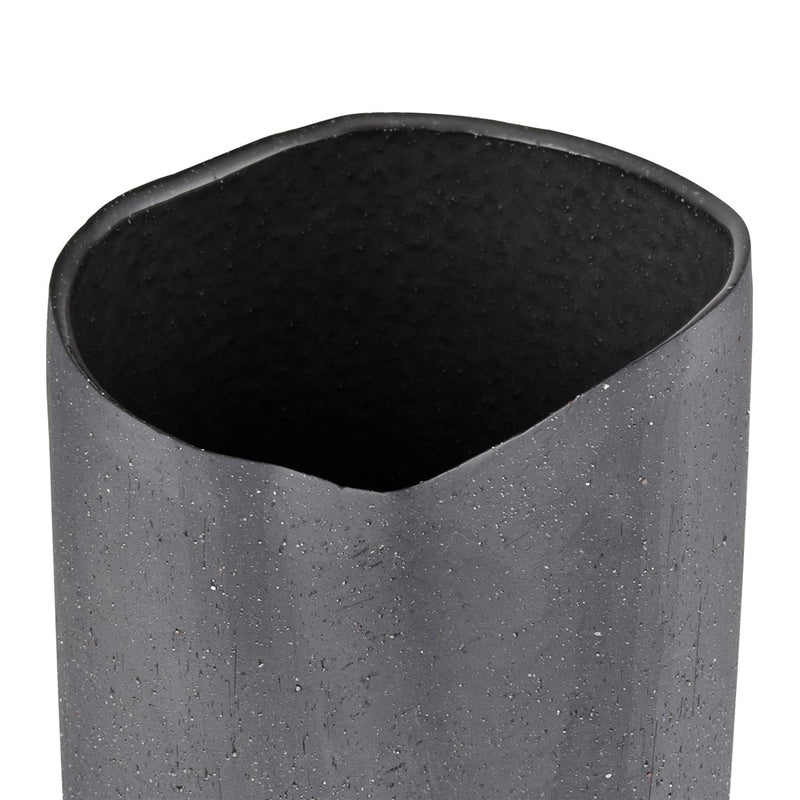 Atlas Lighting Ferraro 15in Tall Folded Vase | Black Earthenware | Living Room & Entryway Decor | 6 x 6 x 15 in | Model AC11311-01