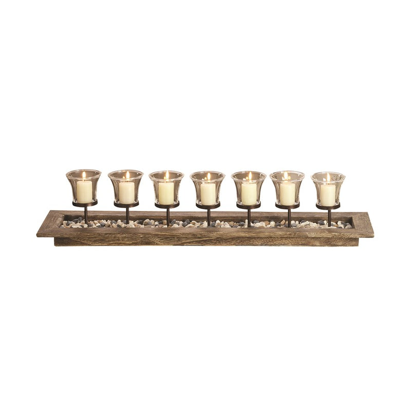 Atlas Lighting Firenza Candleholder Centerpiece | Traditional Natural Wood & Dark Bronze Metal | Dining Table & Mantel Decor | Model AC11315-01