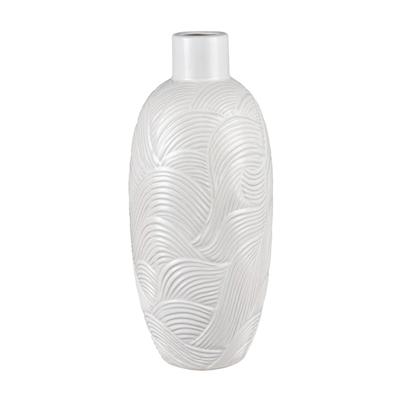 Atlas Lighting Flynn Large Vase | Gloss White Earthenware | Living Room & Entryway Decor | 7 x 7 x 15.75 in | Model AC11318-02