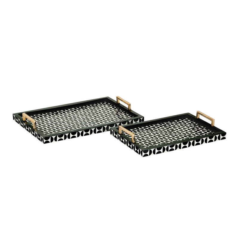 Atlas Lighting Futrelle Tray Set of 2 | Dark Green and White Composite | Coffee Table & Kitchen Organizer | 2.5in H | Model AC11325-01S
