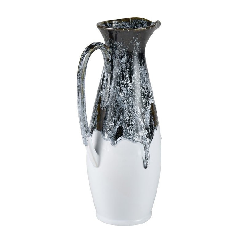 Atlas Lighting Gallemore Pitcher | Black & White Glazed Earthenware | Modern Sculpture for Entryway & Kitchen Counter | 14in H | Model AC11328-01