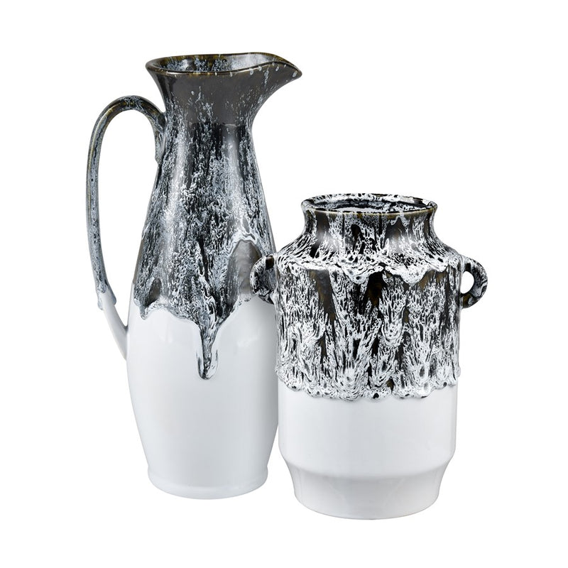 Atlas Lighting Gallemore Pitcher | Black & White Glazed Earthenware | Modern Sculpture for Entryway & Kitchen Counter | 14in H | Model AC11328-01