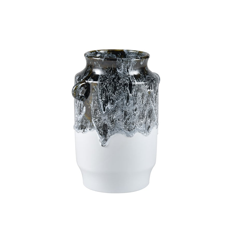 Atlas Lighting Gallemore Vase | Black & White Glazed Earthenware | Modern Sculpture for Entryway & Living Room | 10in H | Model AC11329-01