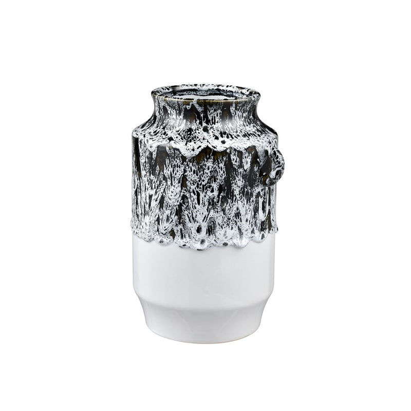 Atlas Lighting Gallemore Vase | Black & White Glazed Earthenware | Modern Sculpture for Entryway & Living Room | 10in H | Model AC11329-01