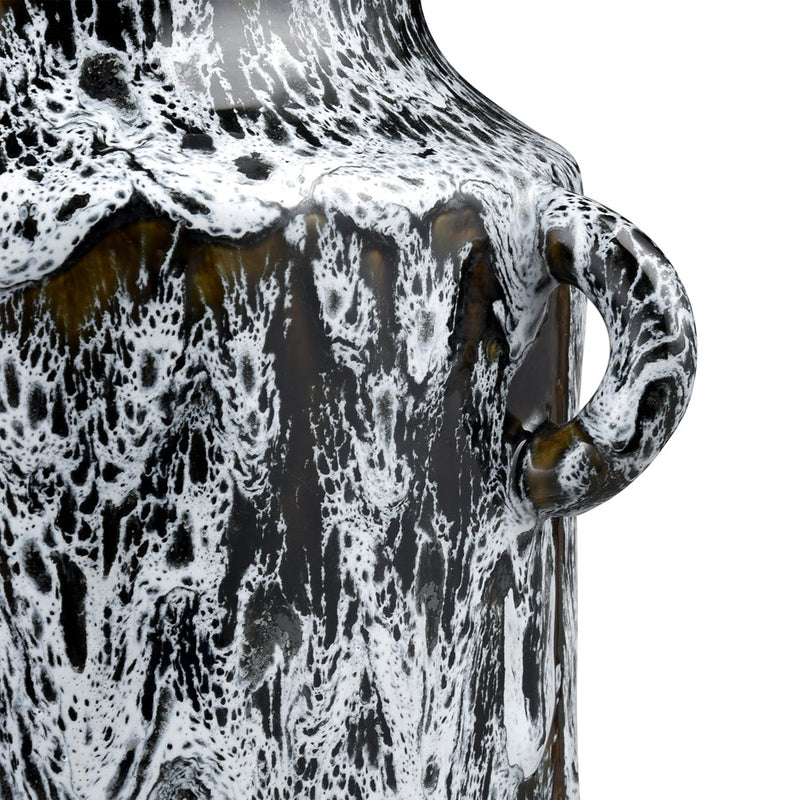 Atlas Lighting Gallemore Vase | Black & White Glazed Earthenware | Modern Sculpture for Entryway & Living Room | 10in H | Model AC11329-01
