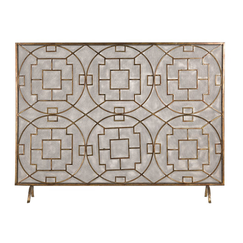 Atlas Lighting Geometric Firescreen | Antique Bronze Metal | Decorative Fireplace Screen for Living Room & Den | 46in W | Model AC11331-01