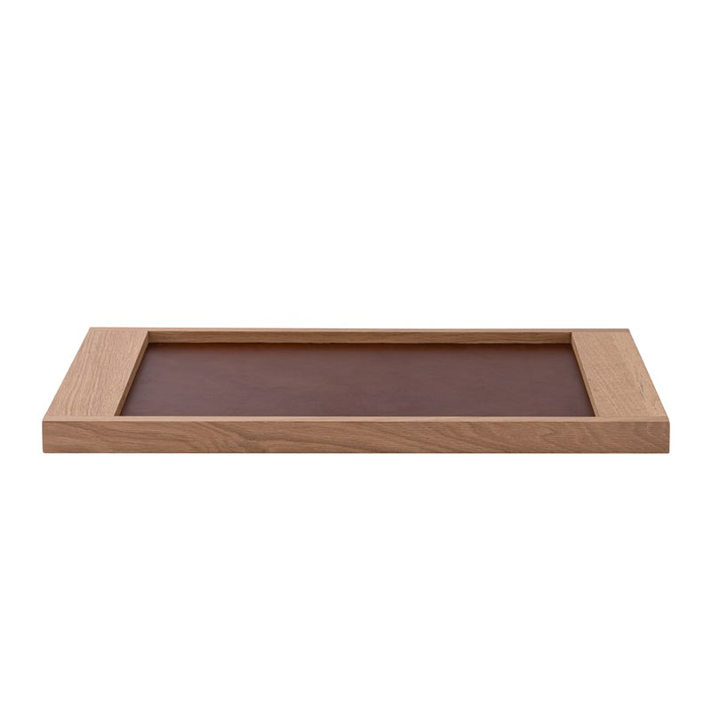 Atlas Lighting Gilcrest Tray | Light Oak Wood & Brown Leather | Coffee Table & Entryway Organizer | 28in W | Model AC11334-01