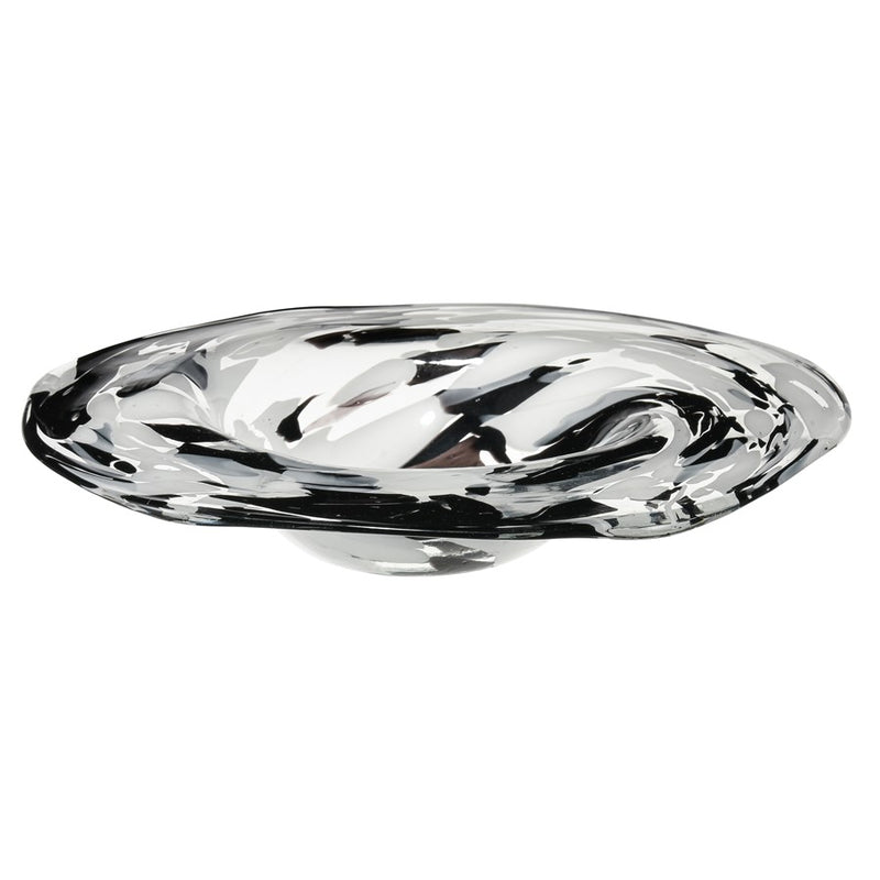 Atlas Lighting Gisli 16in Round Decorative Bowl | Black and White Glass | Living Room & Kitchen Countertop | 16 x 16 x 4 in | Model AC11337-01
