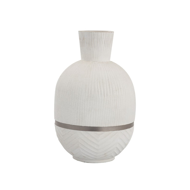 Atlas Lighting Glenn Small Vase | Traditional White Mango Wood with Satin Nickel Rim | Entryway & Dining Table Decor | Model AC11341-01