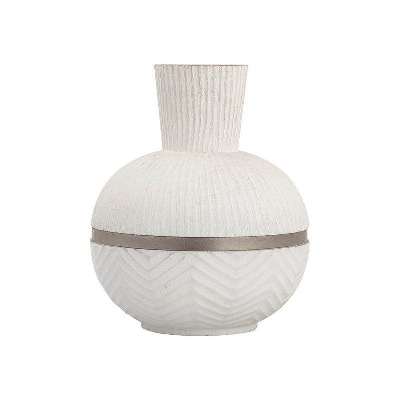 Atlas Lighting Glenn Large Vase | Traditional White Mango Wood with Satin Nickel Rim | Floor & Table Decor | 9 x 9 x 14.25 in | Model AC11341-02