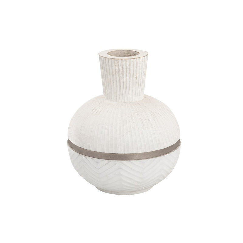 Atlas Lighting Glenn Large Vase | Traditional White Mango Wood with Satin Nickel Rim | Floor & Table Decor | 9 x 9 x 14.25 in | Model AC11341-02