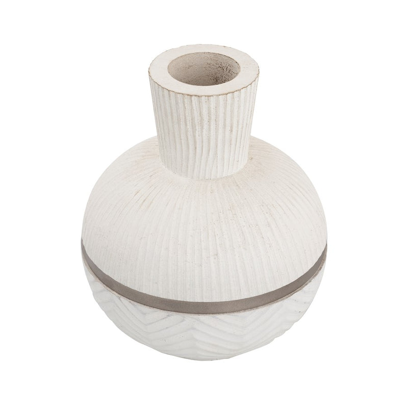 Atlas Lighting Glenn Large Vase | Traditional White Mango Wood with Satin Nickel Rim | Floor & Table Decor | 9 x 9 x 14.25 in | Model AC11341-02
