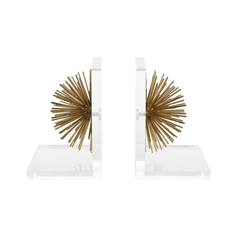 Atlas Lighting Glint Bookends Set of 2 | Gold Metal & Clear Acrylic | Bookshelf & Office Decor | 6 x 4 x 8 in | Model AC11343-01S