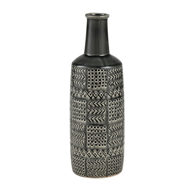 Atlas Lighting Graham 15in Black Earthenware Vase | Traditional Bottle-Shaped Decor | Entryway & Living Room Accent | 5 x 5 x 15 in | Model AC11345-02