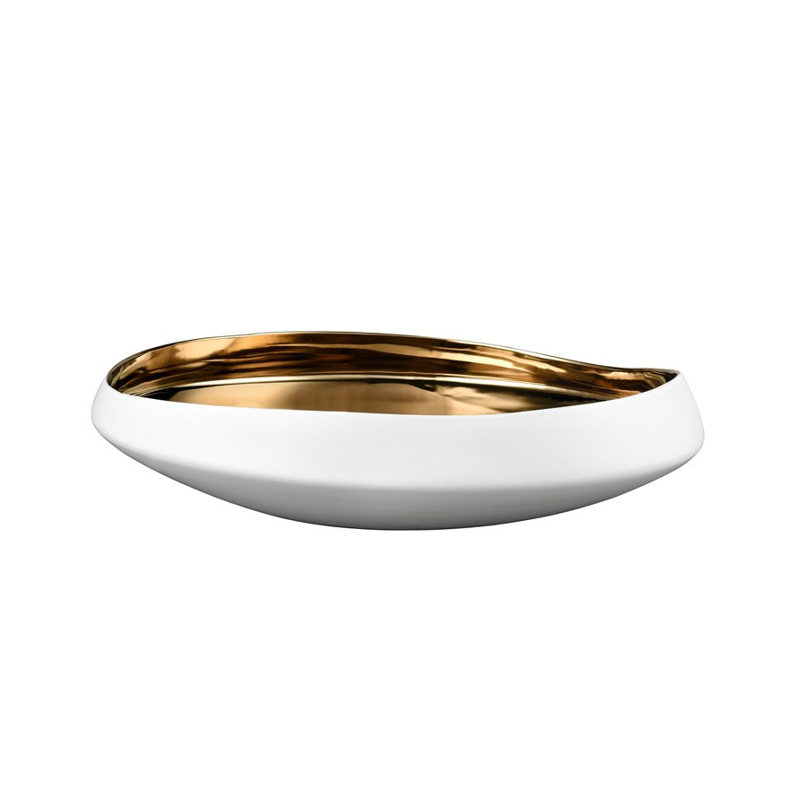 Atlas Lighting Greer Bowl, Low White/Gold Glazed