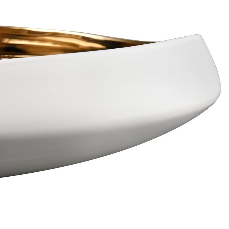 Atlas Lighting Greer 17in Low Decorative Bowl | Matte White & Gold Earthenware | Coffee Table & Entryway Centerpiece | Model AC11349-01