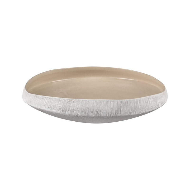 Atlas Lighting Greer 17in Low Decorative Bowl | Matte White & Beige Earthenware | Coffee Table & Entryway Centerpiece | Model AC11349-02