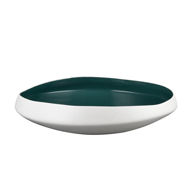 Atlas Lighting Greer 17in Low Decorative Bowl | Matte White & Turquoise Earthenware | Coffee Table & Entryway Centerpiece | Model AC11349-03