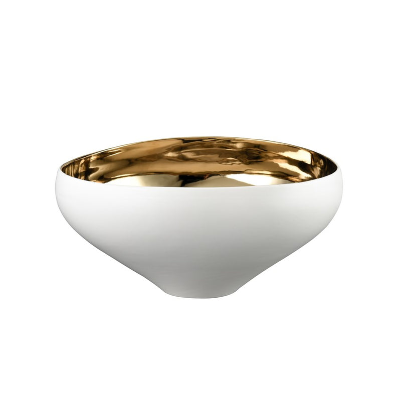 Atlas Lighting Greer 12in Tall Decorative Bowl | Matte White & Gold Earthenware | Coffee Table & Entryway Centerpiece | Model AC11350-01