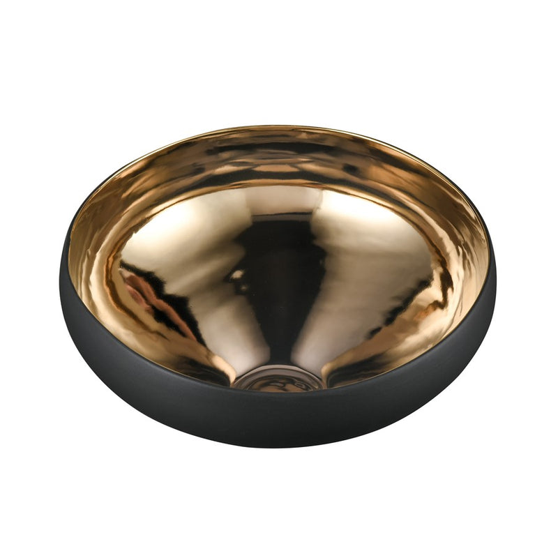 Atlas Lighting Greer Tall Bowl | Matte Black & Gold Glazed Earthenware | Living Room & Entryway Decor | 12 x 11 x 6 in | Model AC11350-03