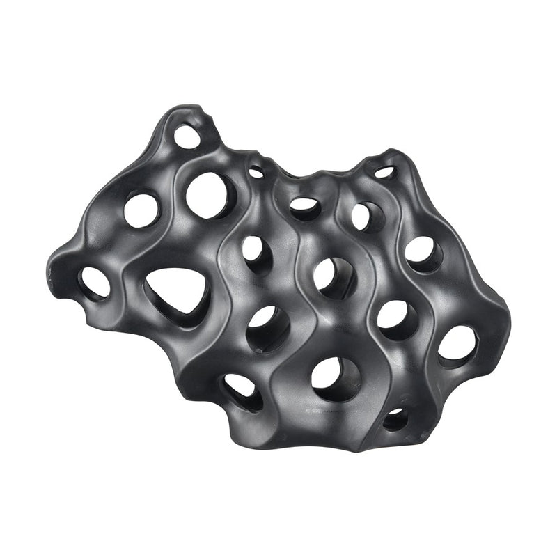 Atlas Lighting Gwin Sculpture | Modern Black Earthenware Abstract Coral | Shelf & Console Decor | 16 x 6 x 11.5 in | Model AC11355-01