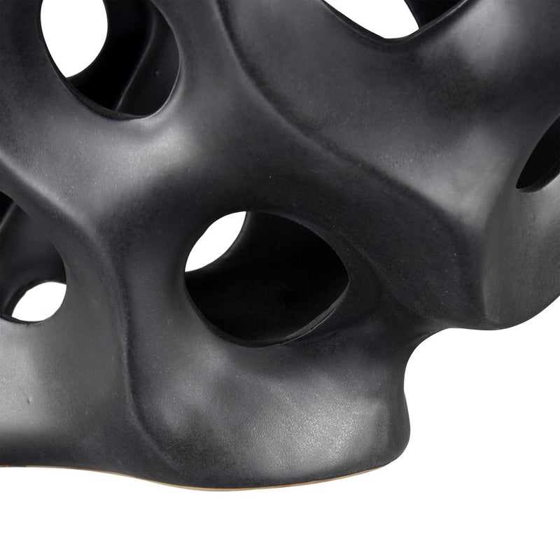 Atlas Lighting Gwin Sculpture | Modern Black Earthenware Abstract Coral | Shelf & Console Decor | 16 x 6 x 11.5 in | Model AC11355-01