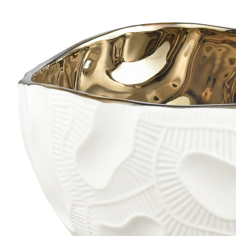 Atlas Lighting Halford Bowl | Matte White Earthenware with Gold Glazed Interior | Coffee Table & Kitchen Decor | 8 x 7.25 x 5.25 in | Model AC11358-01
