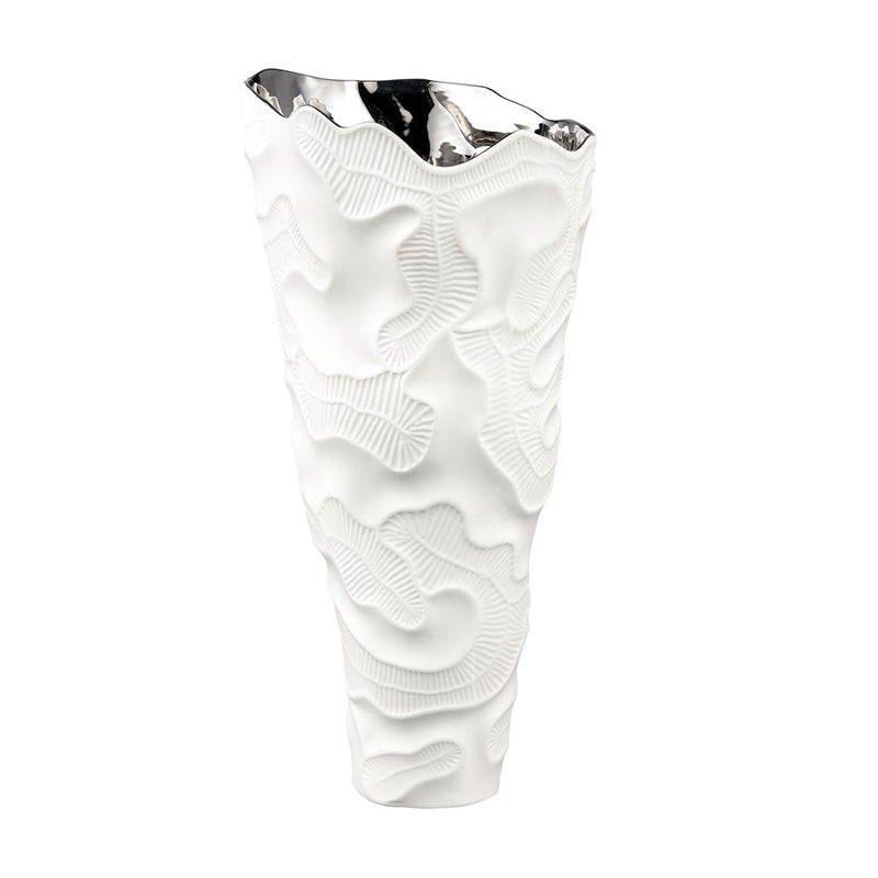 Atlas Lighting Halford 18in Tall Vase | Matte White Earthenware with Silver Interior | Living Room & Entryway Decor | Model AC11360-01