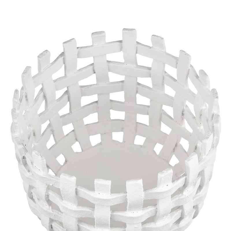 Atlas Lighting Haney Small 6.75in Candleholder | White Composite Open Weave | Coastal Living Room & Mantel Decor | Model AC11361-01