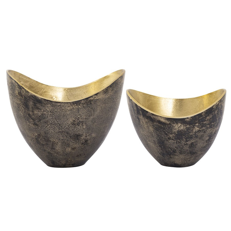 Atlas Lighting Hansen Set of 2 Decorative Bowls | Black Exterior & Brass Interior Metal | Modern Tabletop Accent | Model AC11366-01S