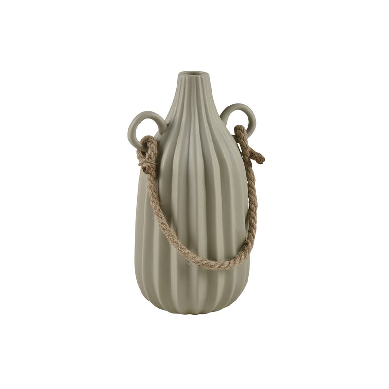 Atlas Lighting Harding Medium Vase | Matte Sage Earthenware with Jute Rope | Modern Tabletop Decor | 6.5 x 6 x 11.75 in | Model AC11368-01