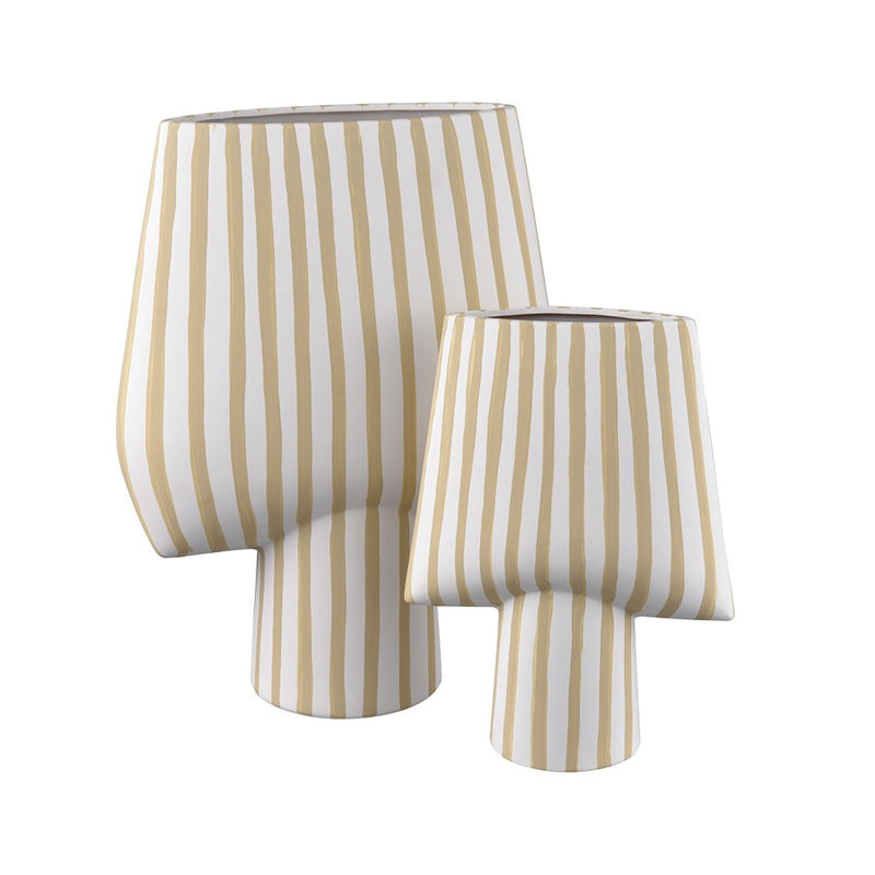 Atlas Lighting Hawking Extra Large Vase | White & Taupe Striped Earthenware | Living Room & Entryway Floor Decor | Model AC11374-01