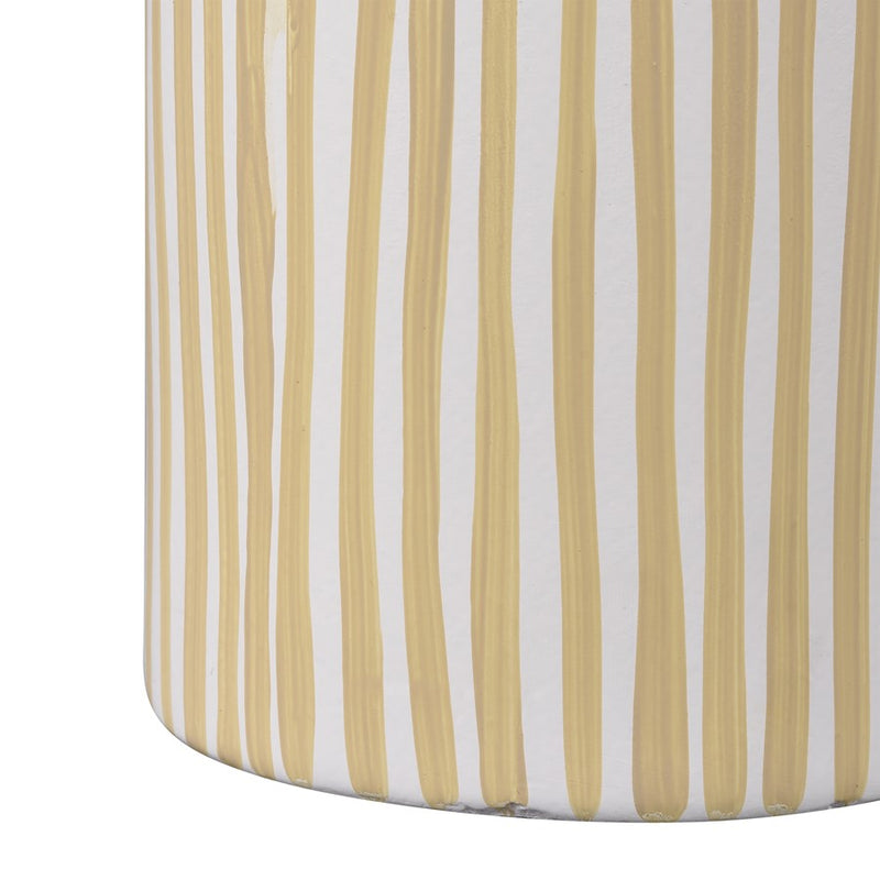 Atlas Lighting Hawking Large Vase | White & Taupe Striped Earthenware | Living Room & Entryway Tabletop Decor | 10 x 10 x 16 in | Model AC11375-01