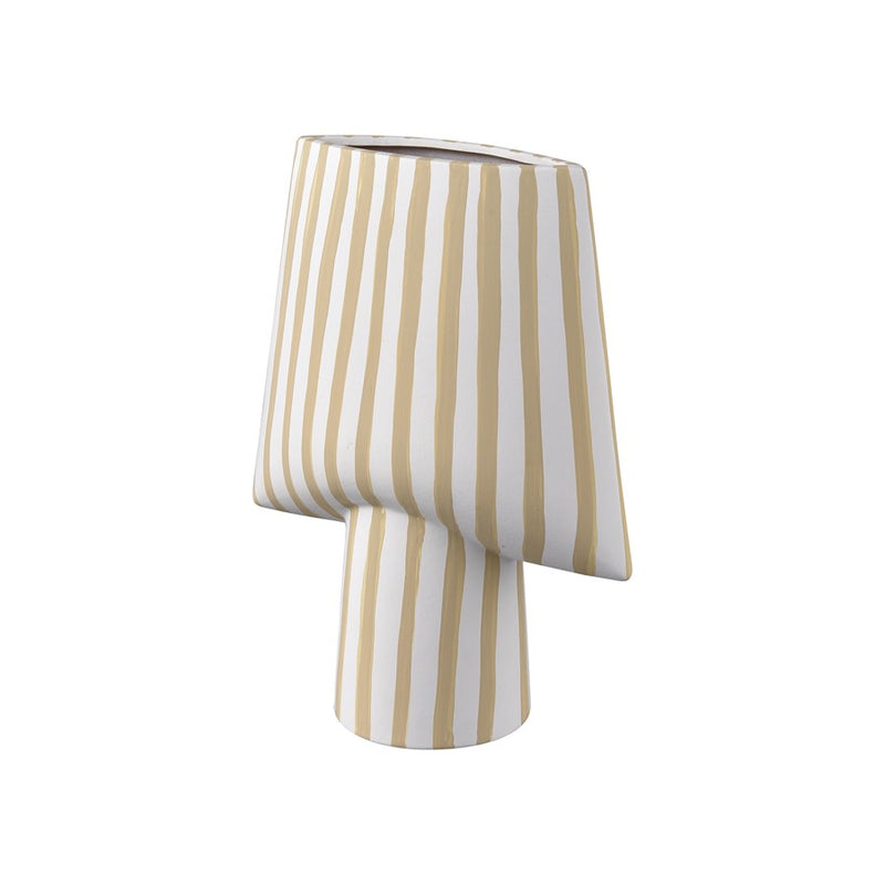 Atlas Lighting Hawking Striped Small Vase | White & Beige Earthenware | Living Room & Entryway Decor | 9 x 4.5 x 12 in | Model AC11376-01