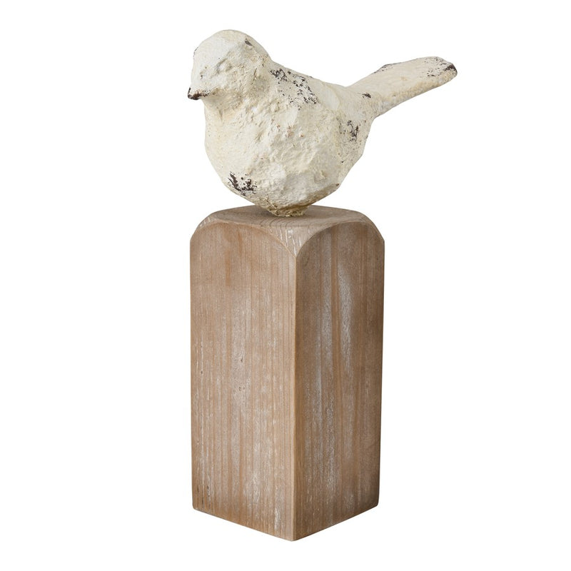 Atlas Lighting Higgins Set of 3 Wood & Metal Bird Objects | Aged Cream & Natural Fir | Bookshelf & Mantel Decor | Model AC11382-01S